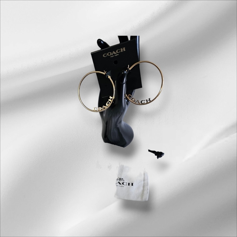 COACH Gold Tone Hoop Earrings and Mini Dust Bag. - Picture 4 of 8